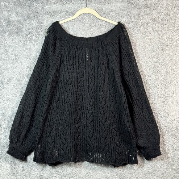 Free People Lights Will Shine Black Pullover Macrame Acrylic Wool Sweater M - Picture 2 of 9